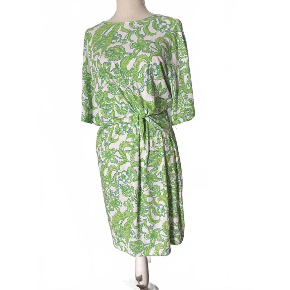 Lilly Pulitzer Short Sleeve Green and White Floral Print Dress with Side Tie - Picture 8 of 11
